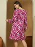 Janasya Women's Purple Linen Cotton Floral Printed A-line Dress